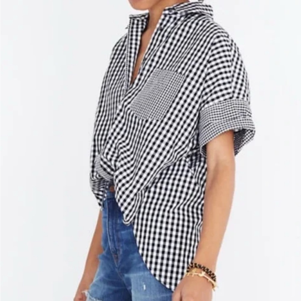 Madewell Gingham-Play Button Down Oversized Shirt 100% Cotton